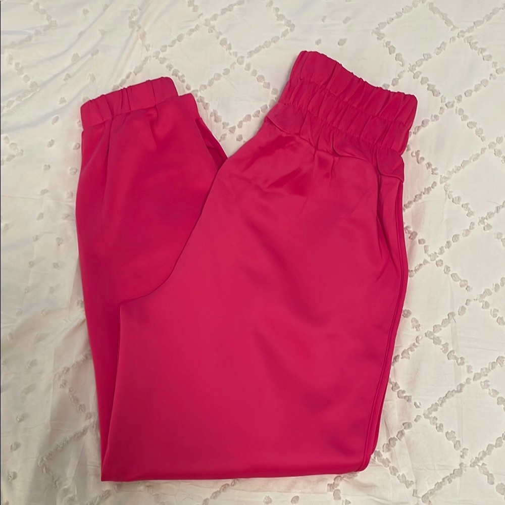 Women's Boutique Pink High Waisted Ankle Pants jogger style large nwt